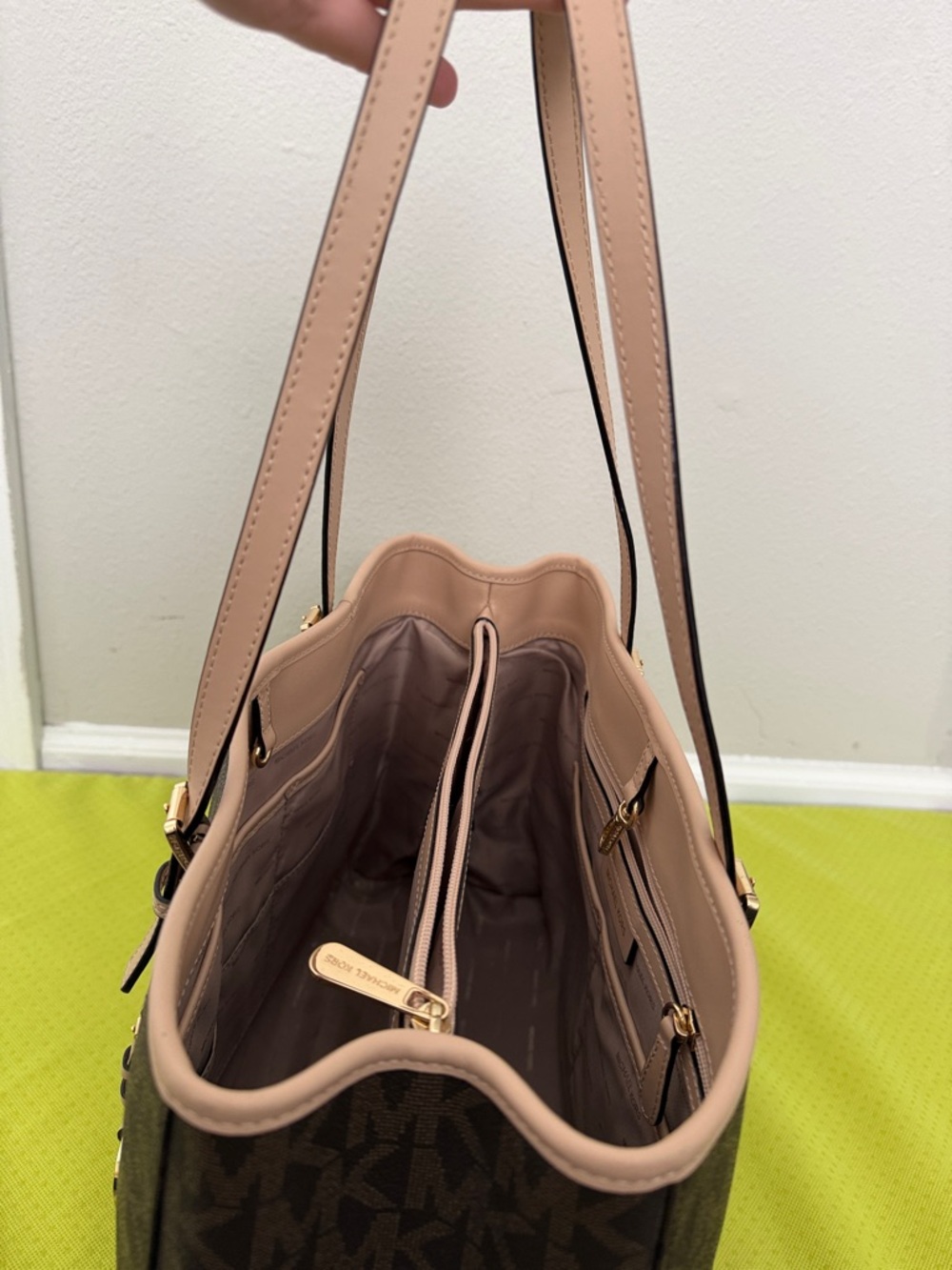 Michael Kors Brown Logo Tote with Pale Pink Trim - Picture 5 of 5